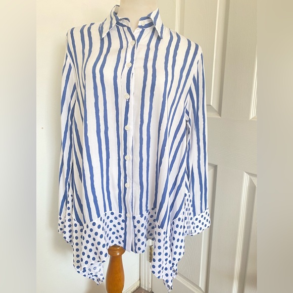 Scapa Lauren Perre Striped Button Up Blouse - Picture 1 of 8